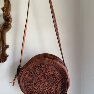 American Darling Brown Leather Hand Tooled Floral Purse